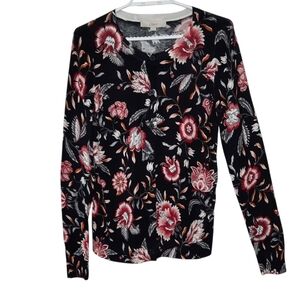 Loft Cotton Dark Floral Cardigan Button Up Classic Lightweight Womens Size M New